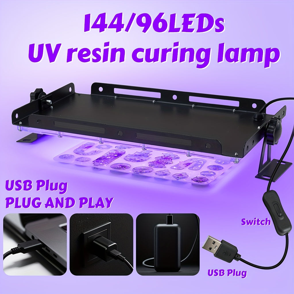 Stand-Equipped Resin Curing Lamp in Black with 96 or 144 LED Option Labels, One-Button Craft Light for Compatible Light-Curing Resin Jewelry and Mold Projects