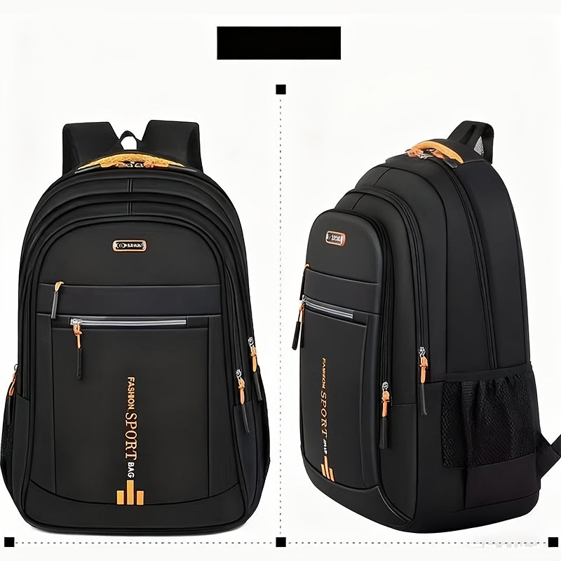 Travel Backpack with Plush Ball Pendant for Men and Women, Nylon Multi-Compartment Carry Bag with Adjustable Shoulder Straps in Black, Blue, Green or Orange