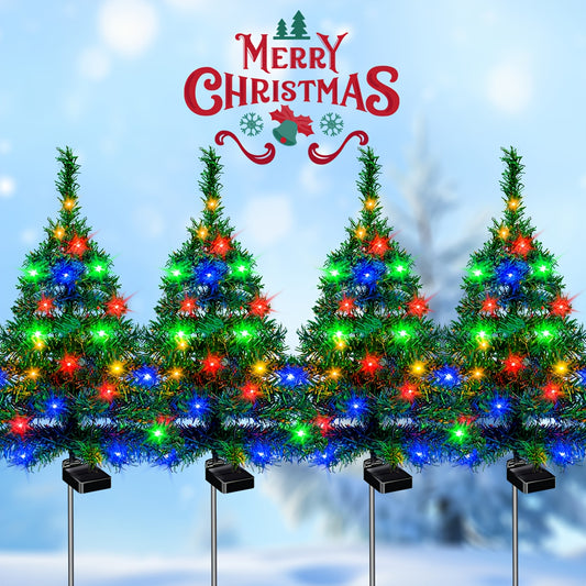 Solar Christmas Tree Lights with Listed IP65 Rating, Plastic Outdoor Holiday Decorations in One, Two or Four-Piece Options for Lawns, Terraces and Balconies