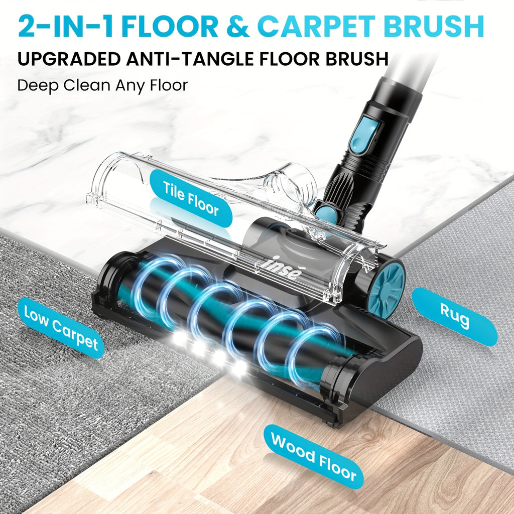 29kPa Portable Vacuum Cleaner by INSE with LED-Lit Nozzle and Listed Attachments for Pet Hair, Carpet, Wood Floor and Car Interior Cleanup in Three Color Options