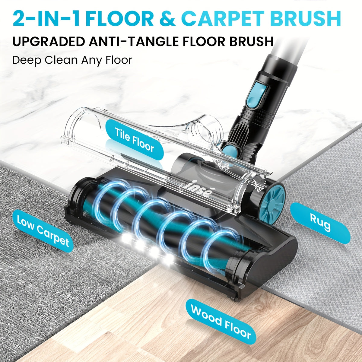 29kPa Portable Vacuum Cleaner by INSE with LED-Lit Nozzle and Listed Attachments for Pet Hair, Carpet, Wood Floor and Car Interior Cleanup in Three Color Options