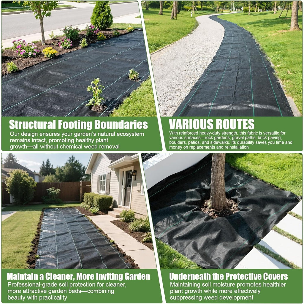 Woven Landscape Fabric Weed Barrier, 3.2oz Garden Ground Cover in 8 x 300 ft or 5 x 100 ft Rolls for Flower Beds, Mulch and Gravel Landscaping