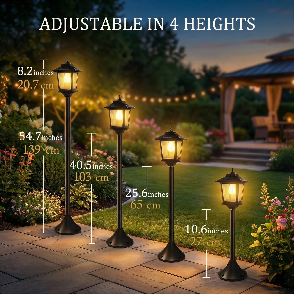 Solar Lamp Post Lights Two-Piece Set with Listed 63-Inch Aluminum Design and Warm White Light for Decorative Garden Paths, Front Yards and Seasonal Outdoor Displays