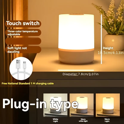 Rechargeable Touch Bedside Lamp with 800mAh Battery, Dimmable LED and White, Warm or Neutral Light Modes for Bedroom, Living Room and Office Desk Decor