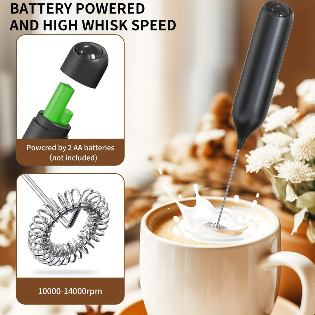Handheld Milk Frother by CLITON, Battery-Powered 304 Stainless Steel Whisk for Coffee and Tea in Black, White or Green with Single or ABS Stand Options