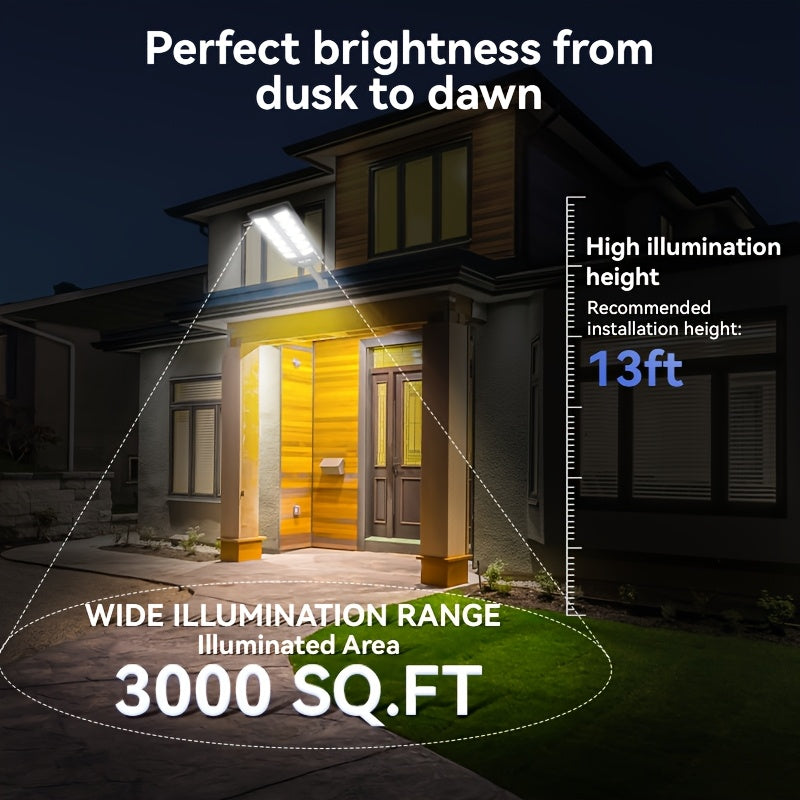 Solar Motion Sensor Flood Light, 504LED Model with 6500K Light, Three Modes and Listed 3000-Lumen Output, Mounting Base for Yard, Garage and Entrance Lighting