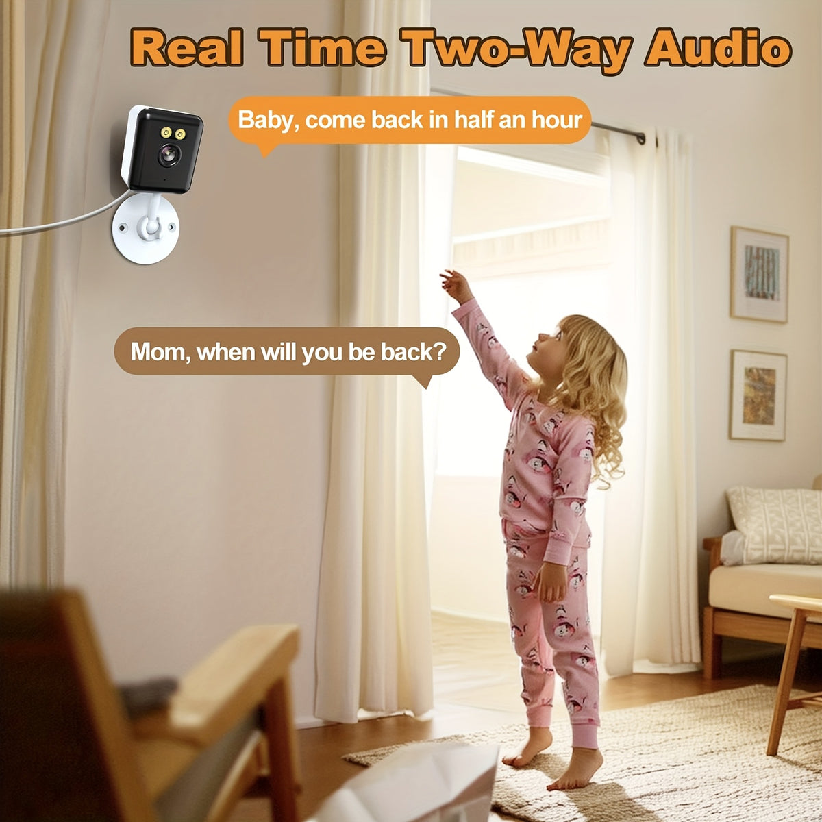 App-Controlled Indoor Security Cameras with 2.4GHz WiFi, Full-Color Night Vision and Two-Way Audio, Four-Pack or Two-Pack 3MP Human-Detection Options