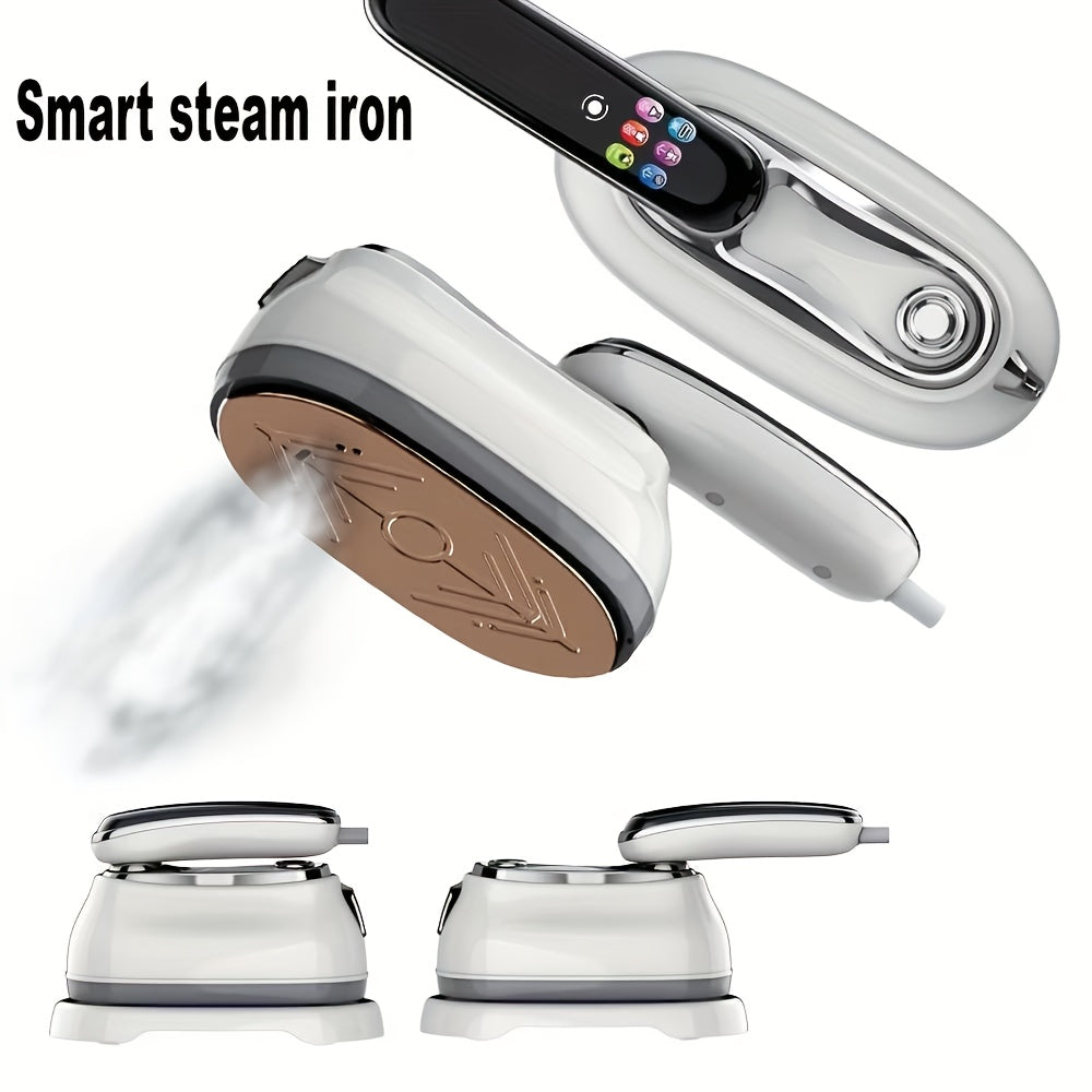 Beige Steam Iron with HD Display, Listed 5.41oz Water Tank, Self-Cleaning Function and 90-Degree Rotating Handle for Vertical and Horizontal Garment Care