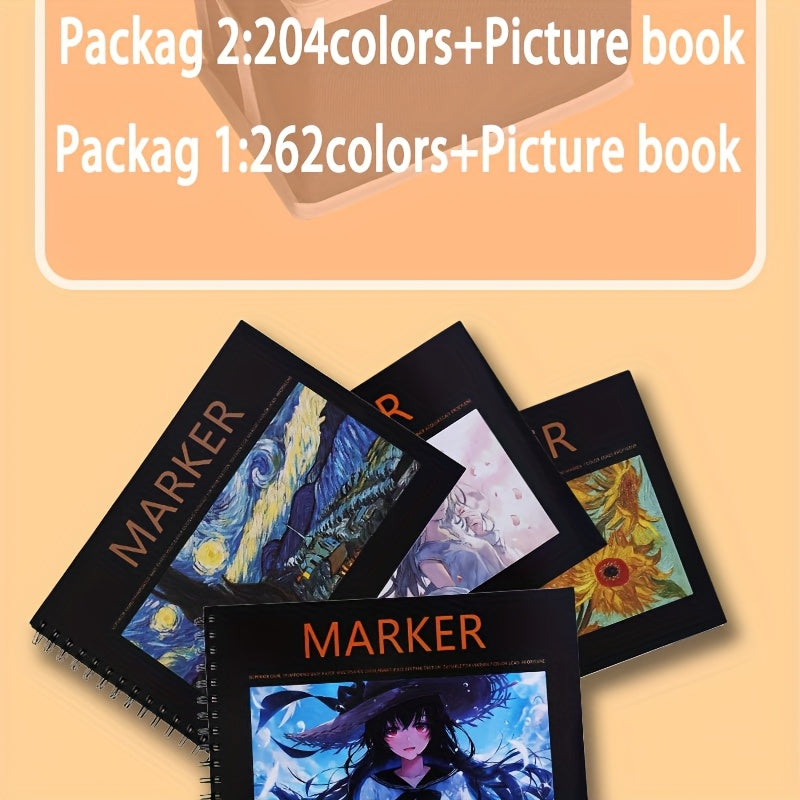 Drawing Marker Set with Dual Tips and Listed A4 Sketchbook, 168, 204 or 262 Color Options for Sketching, Coloring, Illustration and Creative Office Art Projects