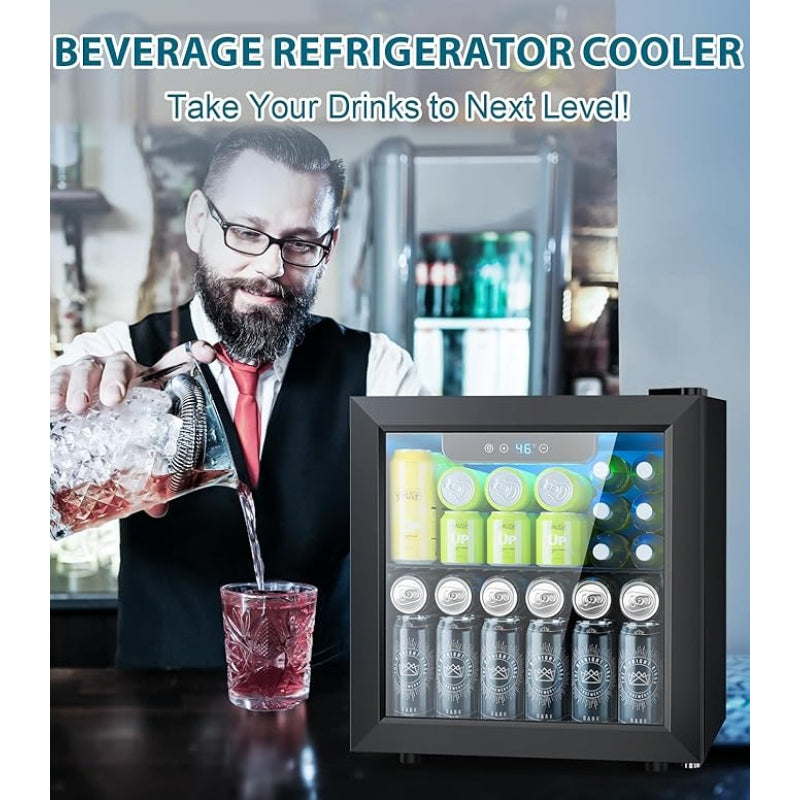 Small Beverage Cabinet by KNKDO in Black with Listed Electronic Touch Controls and LED Light, 9.51-Gallon Capacity Reference for Home or Office Storage