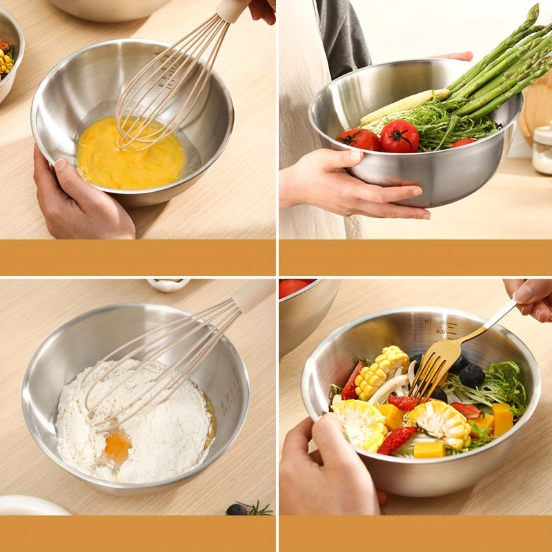 Mixing Bowls with Measuring Marks, Three-Piece Polished Stainless Steel Set in Small, Medium and Large Sizes for Baking, Salad Mixing and Kitchen Prep