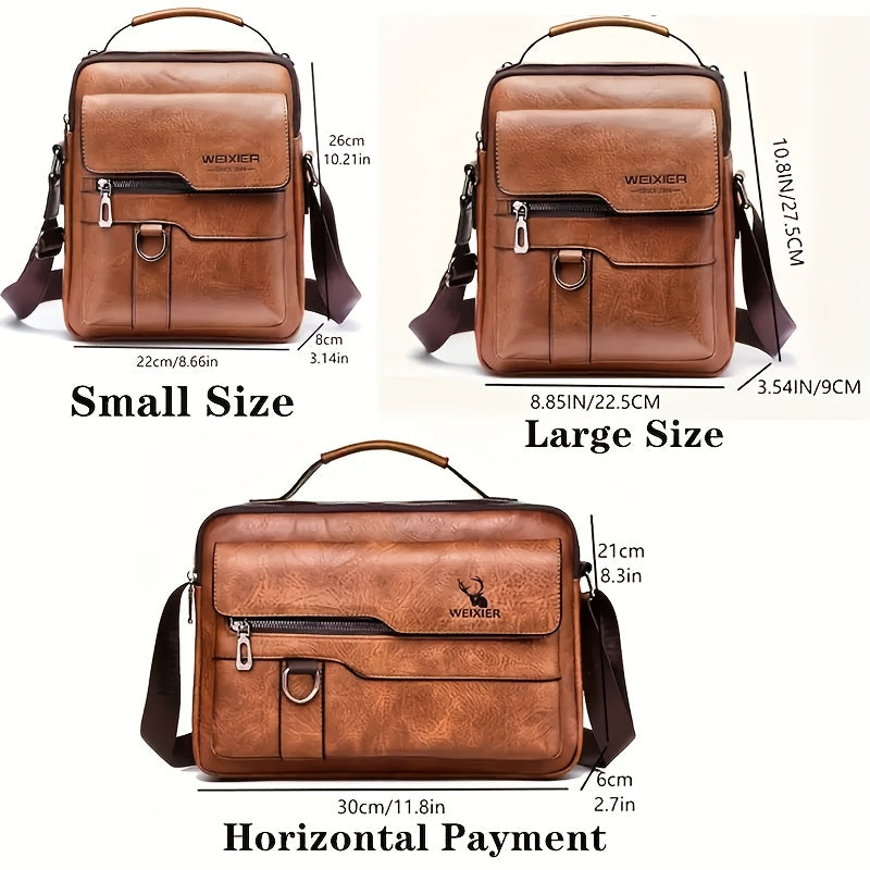 Tablet Crossbody Messenger Bag by WEIXIER with Listed 8-Inch Device Fit, Card Slots and Card Wallet, Vintage Vertical Shoulder Bag in Three Colors for Daily Commuting