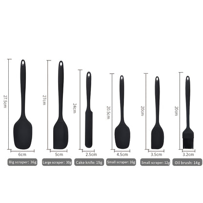 Silicone Baking Utensil Set, Six-Piece Kitchen Tool Selection with Scraper, Spatula and Oil Brush References in Red, Green, Black, Pink or Blue for Cake Preparation