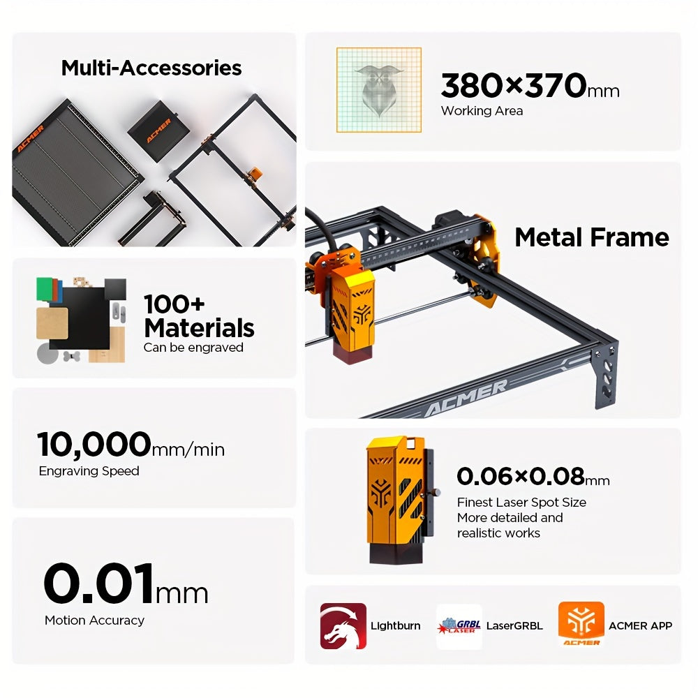 ACMER P1S Pro Laser Engraver with Listed 6W Diode Laser and 380 x 370mm Work Area, Fixed-Focus Craft Machine with USB and App Connection References