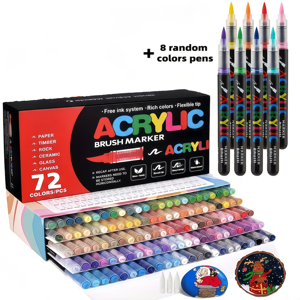 Brush Tip Acrylic Paint Markers for Rock Painting, Wood, Canvas, Glass and DIY Crafts, Art Pen Set Options from 12 Pieces to a Listed 168-Color Selection