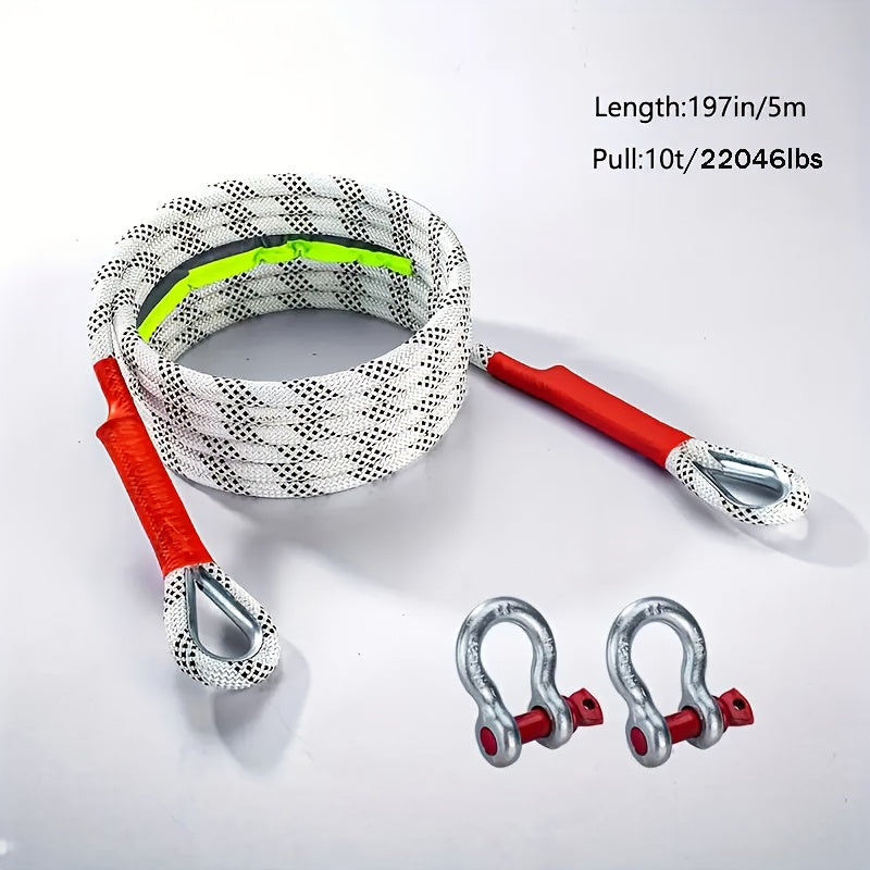 Tow Rope and Steel U-Hook Set with Listed Polyamide Rope and Two Hooks, 16FT Purchase Options for Vehicle Equipment with Load Ratings Requiring Verification