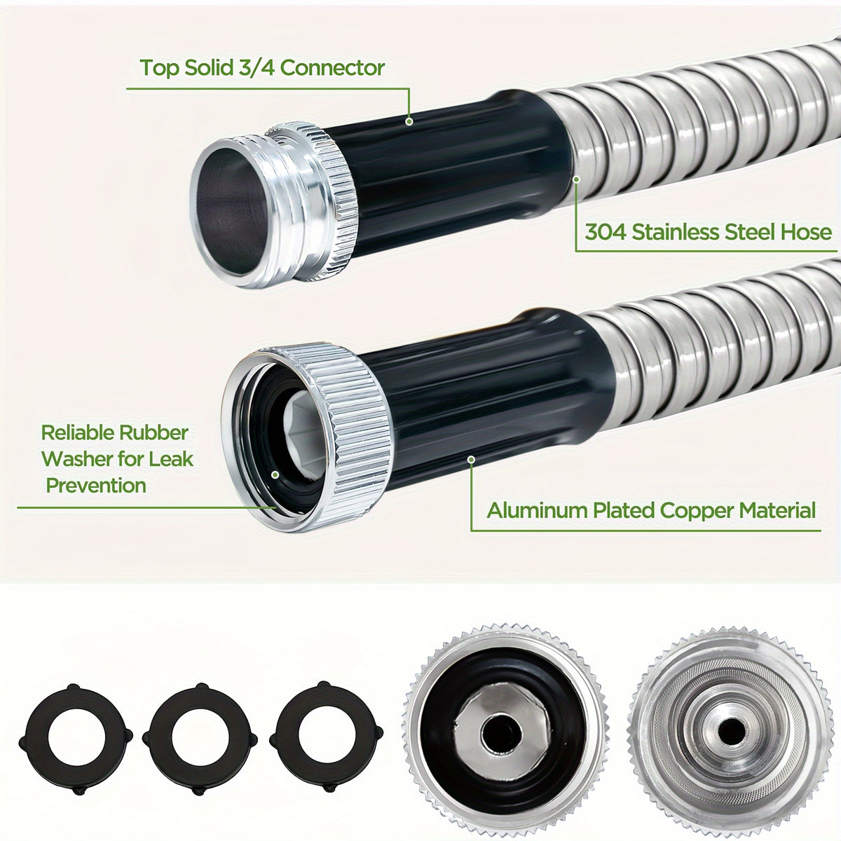 Flexible Metal Garden Hose with Spray Nozzle, Stainless Steel Watering Hose for Yard Care and Vehicle Rinsing, Standard and Upgraded Length Options