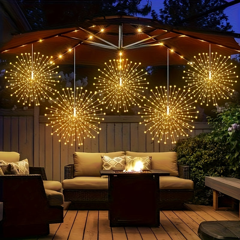Solar Starburst Lantern Lights in Warm White with Remote Timer, 8 Listed Modes and Adjustable Brightness, Four- or Five-Piece Sets for Yard and Holiday Decor