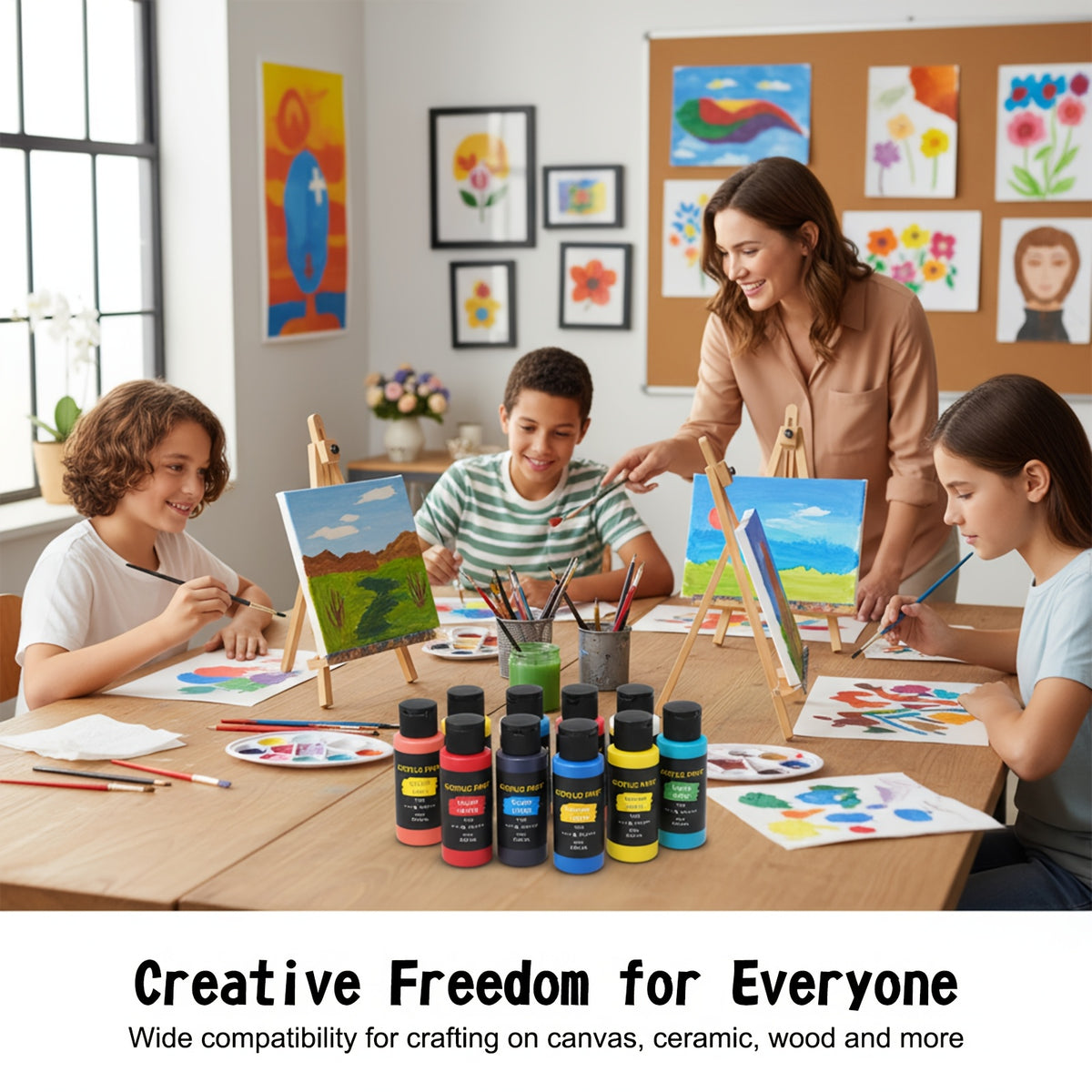 Beginner Acrylic Paint Set with 24 Colors and 12 Art Brushes, Listed 2.03 oz Option for Canvas Painting, Decorative Ceramic Projects and Fabric Crafts