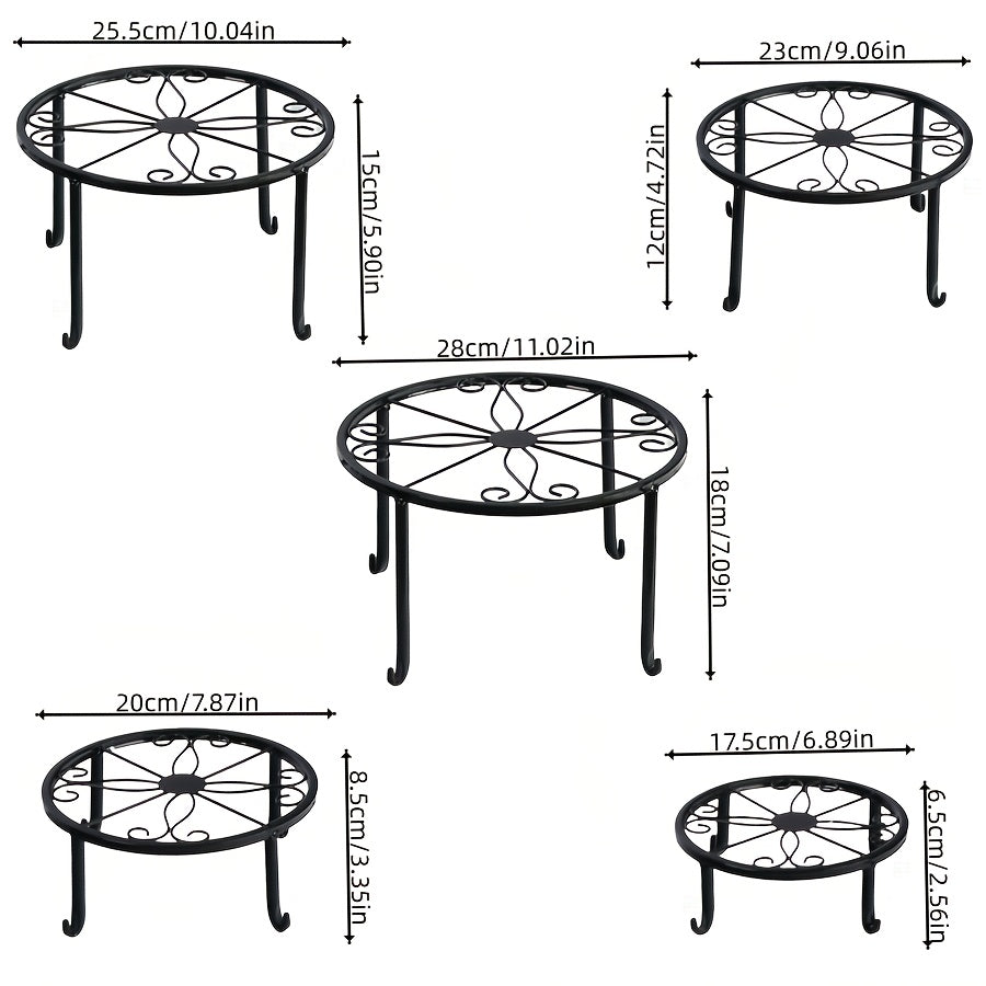 Round Metal Plant Stand Set with 3, 4 or 5-Piece Options, Circular Flower Pot Holders for Indoor Living Rooms, Balconies and Outdoor Courtyard Displays