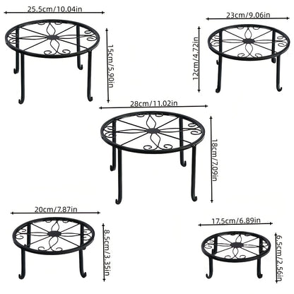 Round Metal Plant Stand Set with 3, 4 or 5-Piece Options, Circular Flower Pot Holders for Indoor Living Rooms, Balconies and Outdoor Courtyard Displays