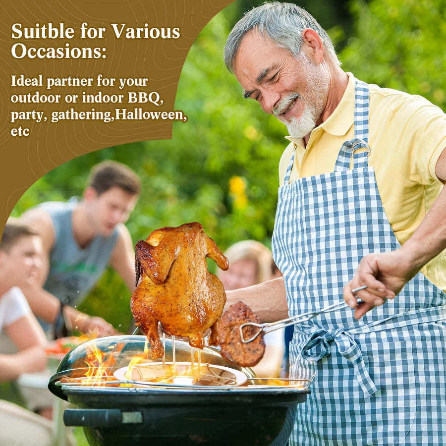 Chicken Roasting Rack with Drip Tray and Foldable Stainless Steel Design, Single Vertical Stand for Compatible Oven, Barbecue and Smoker Cooking