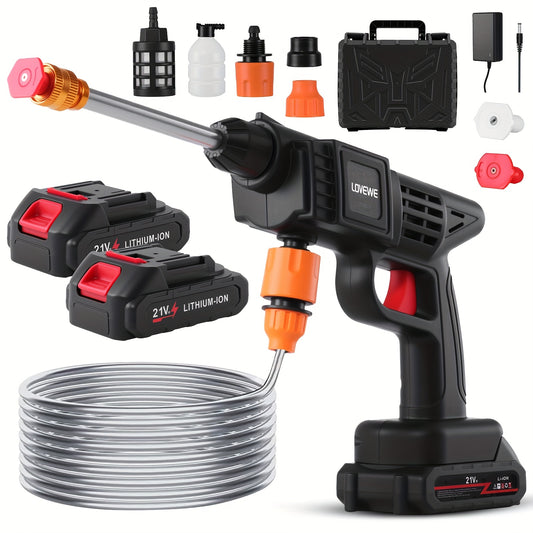 Six-in-One Nozzle Car Washer by LOVEWE, Cordless Rechargeable Cleaning Tool with Listed 300W and 1.3GPM, One or Two Battery and Upgrade Options for Yard Tasks