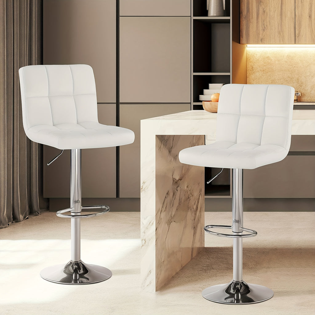 Armless Swivel Bar Stools with Adjustable Hydraulic Height Wording, PU Leather Seat Cushions and Backrests, White Two-Pack or Black Option for Home Kitchen Seating