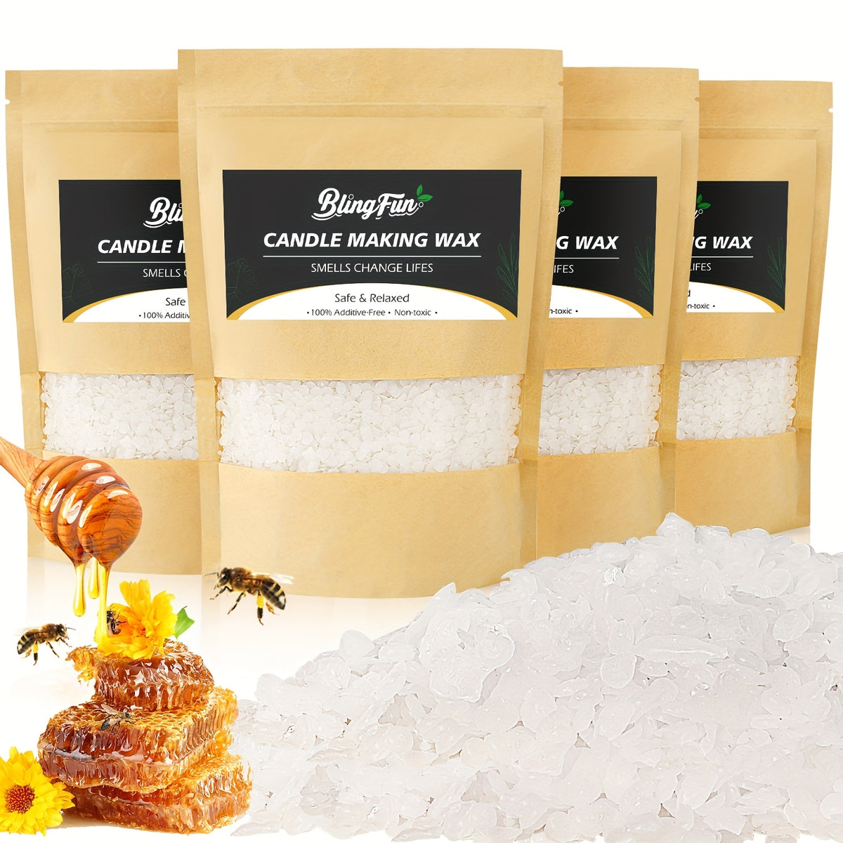 White Beeswax by BlingFun for Candle Making, 2LB 32OZ Granular Wax Supply for Compatible Scented Candle Projects, Decorative Crafts and Handmade Gift Planning