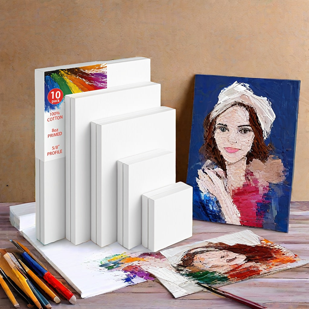 Stretched Canvas Painting Set, White Primed 100% Cotton Art Canvases with Round and Rectangular Pack Options for Acrylic Pouring and Oil Painting