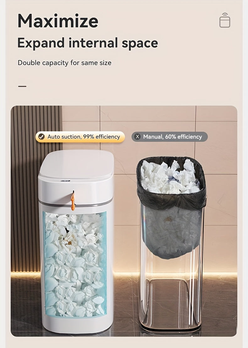 Motion Sensor Trash Can with Automatic Bag-Fitting Reference, White Plastic Bin in One, Two or Three-Piece Packs with Selected Garbage Bag Quantities