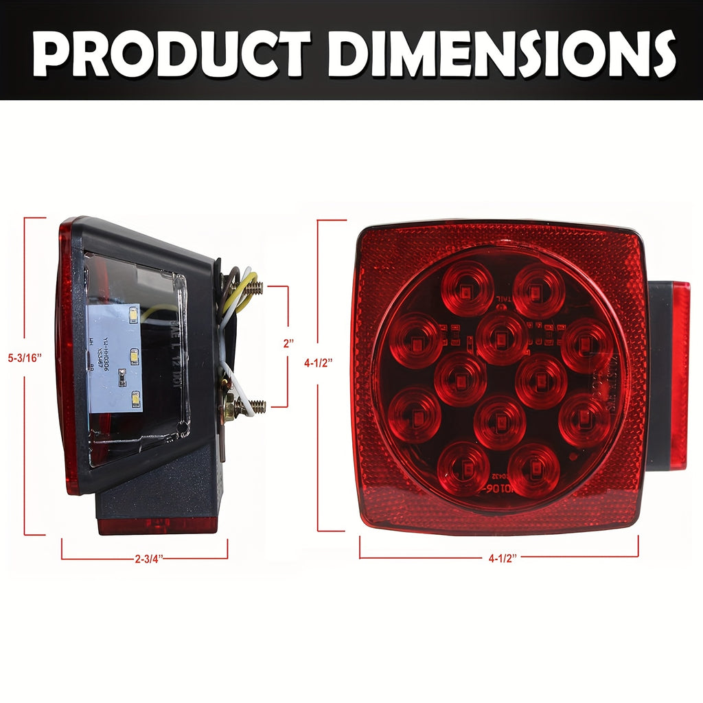 12V LED Trailer Lights with Square Stop, Tail and Turn Signal Lighting References, Light Pack Selections and Optional 29FT Trailer Wiring Kits