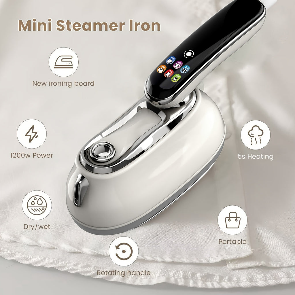 Beige Steam Iron with HD Display, Listed 5.41oz Water Tank, Self-Cleaning Function and 90-Degree Rotating Handle for Vertical and Horizontal Garment Care