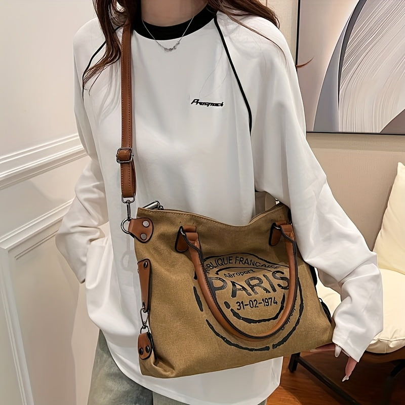 Tote Crossbody Shoulder Bag with Adjustable Strap, Brown with Black or Gray with Black Options for Everyday Errands, Commuting and Casual Outfit Styling