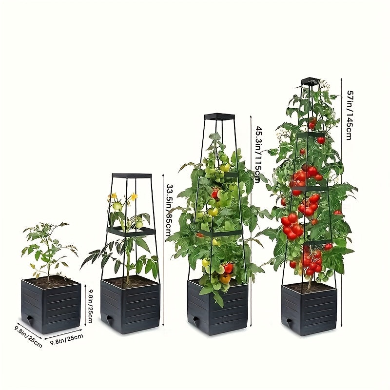 Self Watering Tomato Planter Box with Listed Ladder Trellis, 57-Inch One-Piece Option for Suitable Climbing Plants and Container Gardening in Yard or Indoor Outdoor Spaces