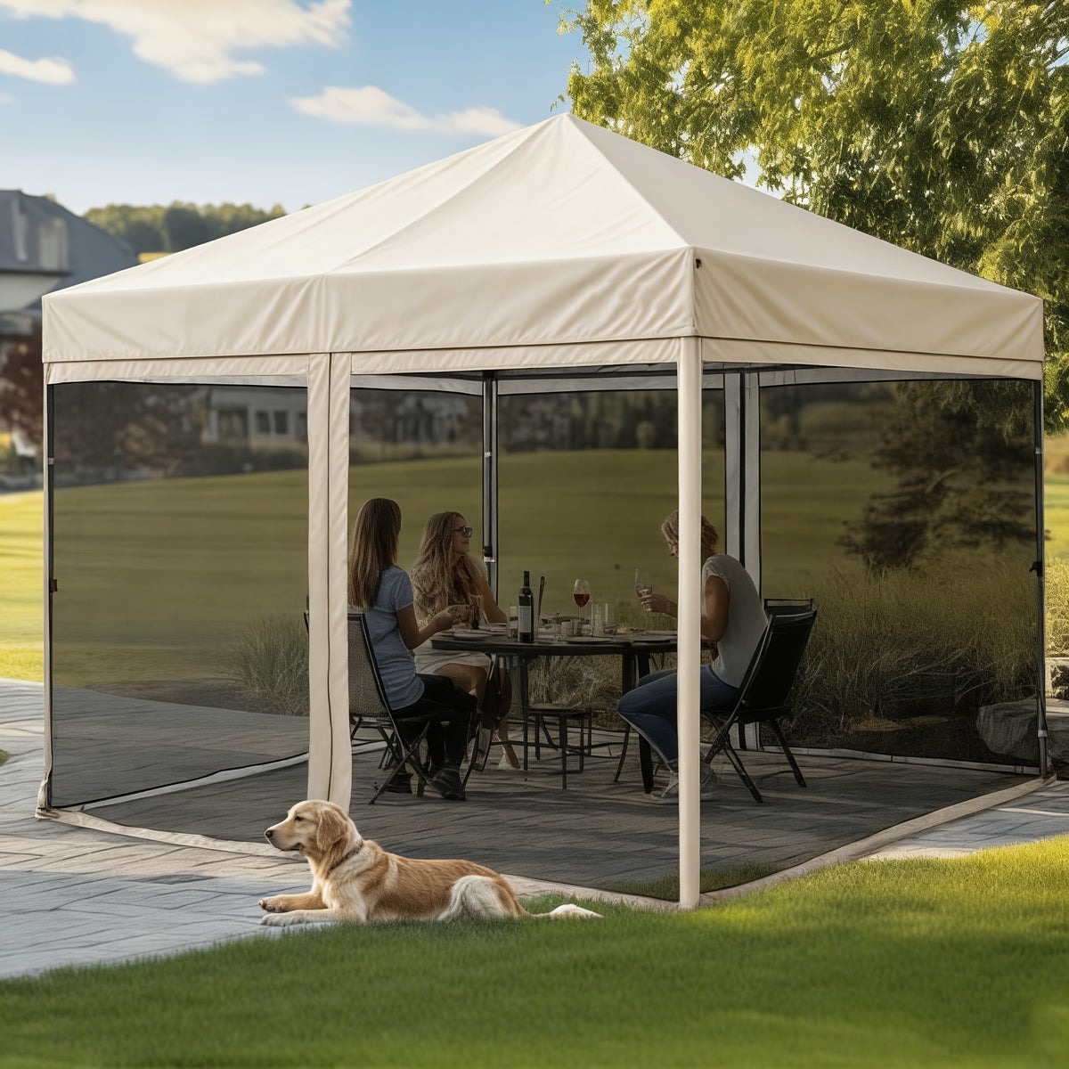 Screened Canopy Tent 10 x 10 ft with Listed Mosquito Netting and Easy-Up Design, Portable Outdoor Screen House for Patio Gatherings, Camping and Backyard Picnics
