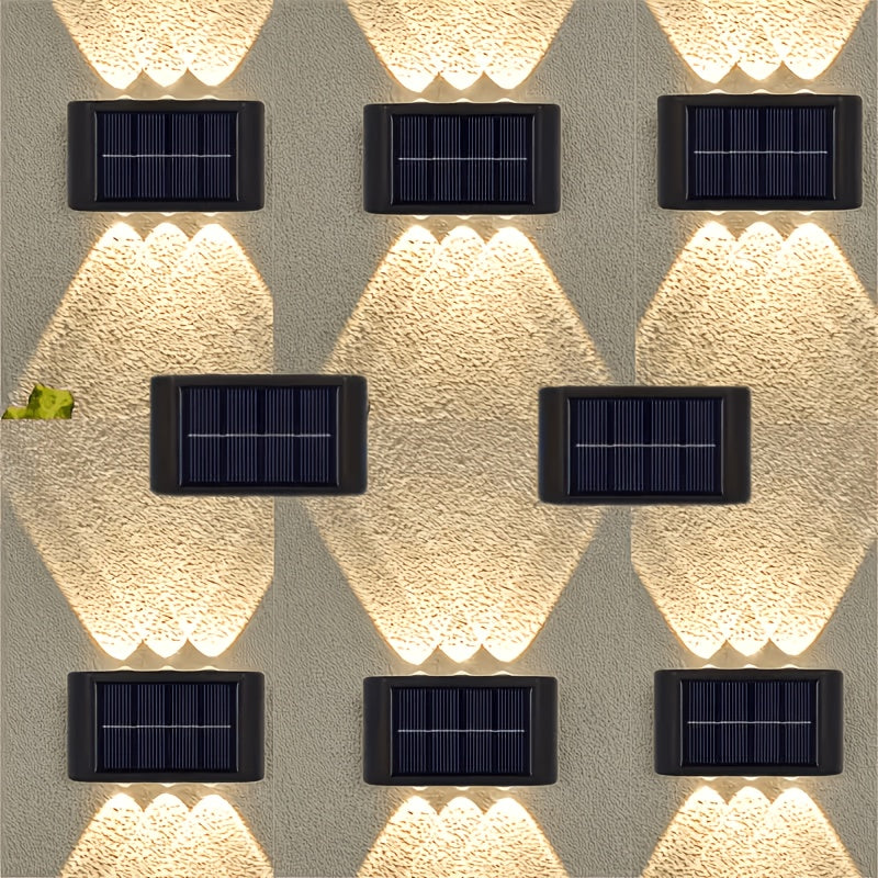 Solar Up and Down Wall Sconces with Listed 6-LED Design, White or Warm Light and 4- or 8-Piece Options for Outdoor Fence, Patio and Garden Decoration