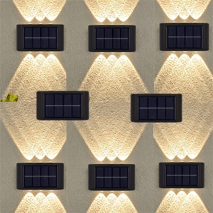 Solar Up and Down Wall Sconces with Listed 6-LED Design, White or Warm Light and 4- or 8-Piece Options for Outdoor Fence, Patio and Garden Decoration