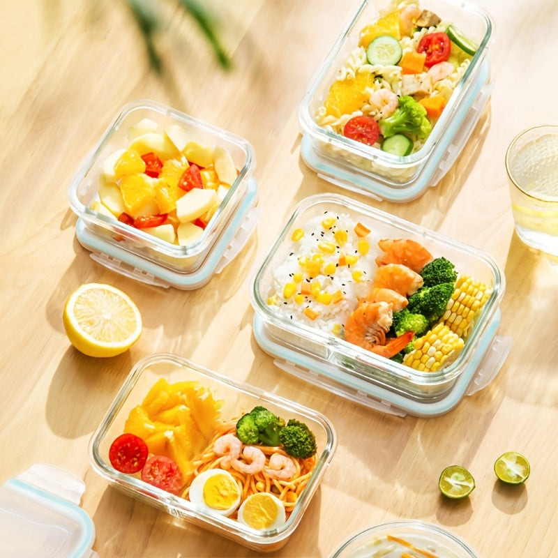 Glass Meal Prep Containers with Four-Lock Lids and Removable Silicone Seals, Listed 16-Piece Set of 8 Boxes and 8 Lids for Lunch Portions and Leftover Storage