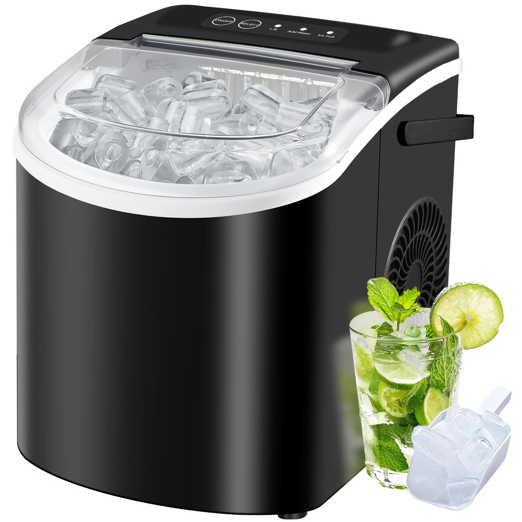 [Portable Ice Maker] Countertop Ice Maker With Handle, Produces 29 Pounds Of Ice In 24 Hours, Makes 9 Ice Cubes In 6 Minutes. Portable Ice Maker Comes With A Basket And Ice Scoop