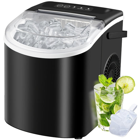 Portable Countertop Ice Maker with Carry Handle, Listed 29 lb Daily Output and 9 Ice Cubes in 6 Minutes, Ice Basket and Scoop with Five Color Options