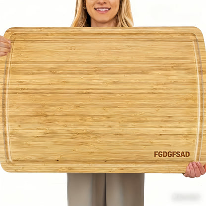 Large Wooden and Bamboo Cutting Board with Listed Juice Trough, Ordinary and Upgrade Size Options for Kitchen Food Preparation, Cheese Serving and Everyday Chopping
