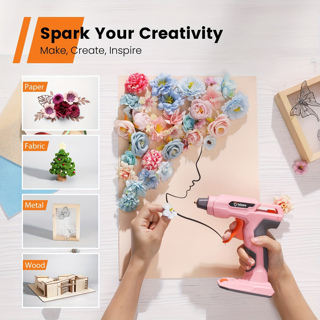 Cordless Hot Glue Gun for DIY Crafts and Handmade Decorations, USB Rechargeable Gogonova Tool in Pink, Grey or Blue for Compatible Nonstructural Repairs