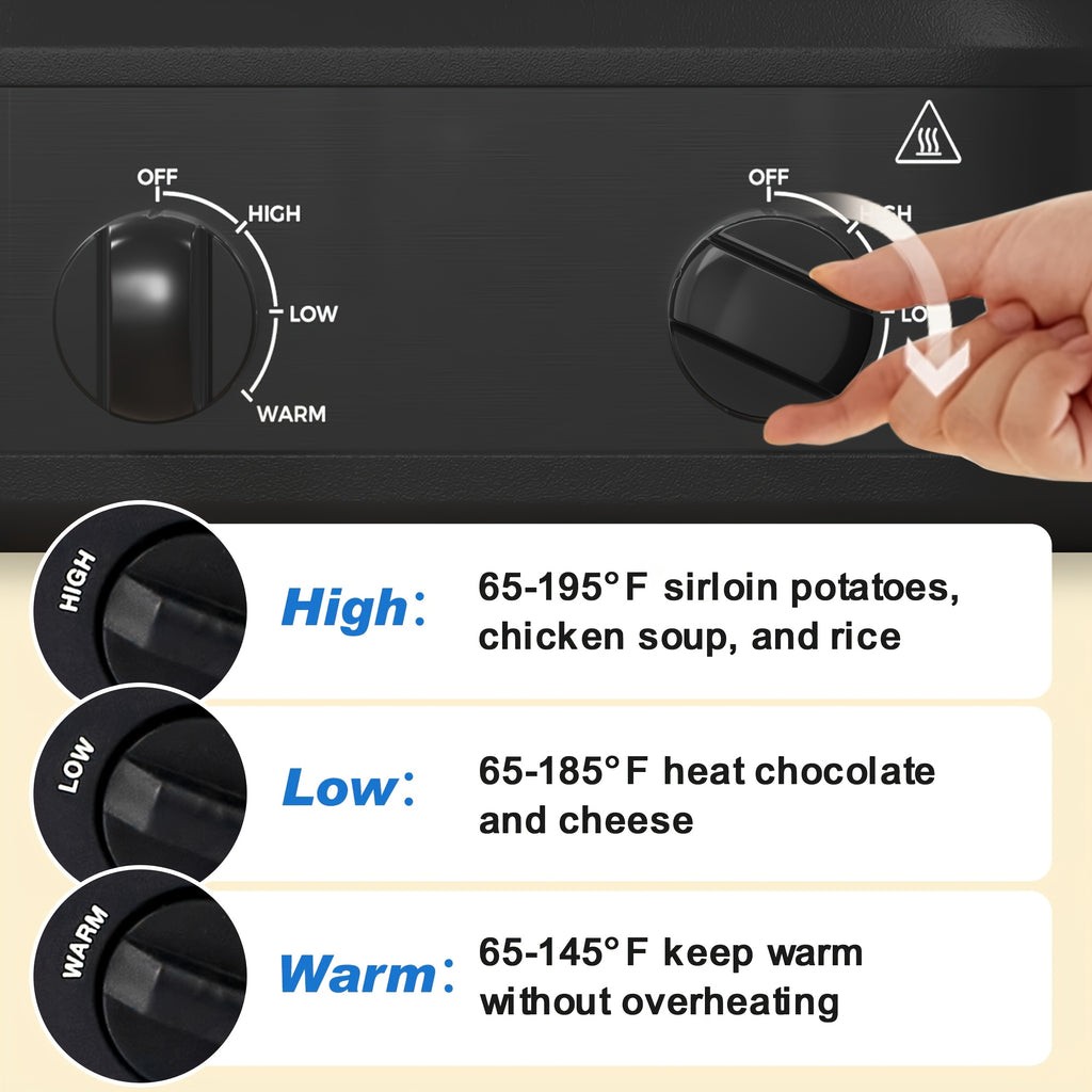 Dual Pot Slow Cooker by RoyalCraft with Two Listed 1.25QT Ceramic Pots, Adjustable Temperature Buffet Server and Warmer in Black, Silvery or Red for Home Hosting
