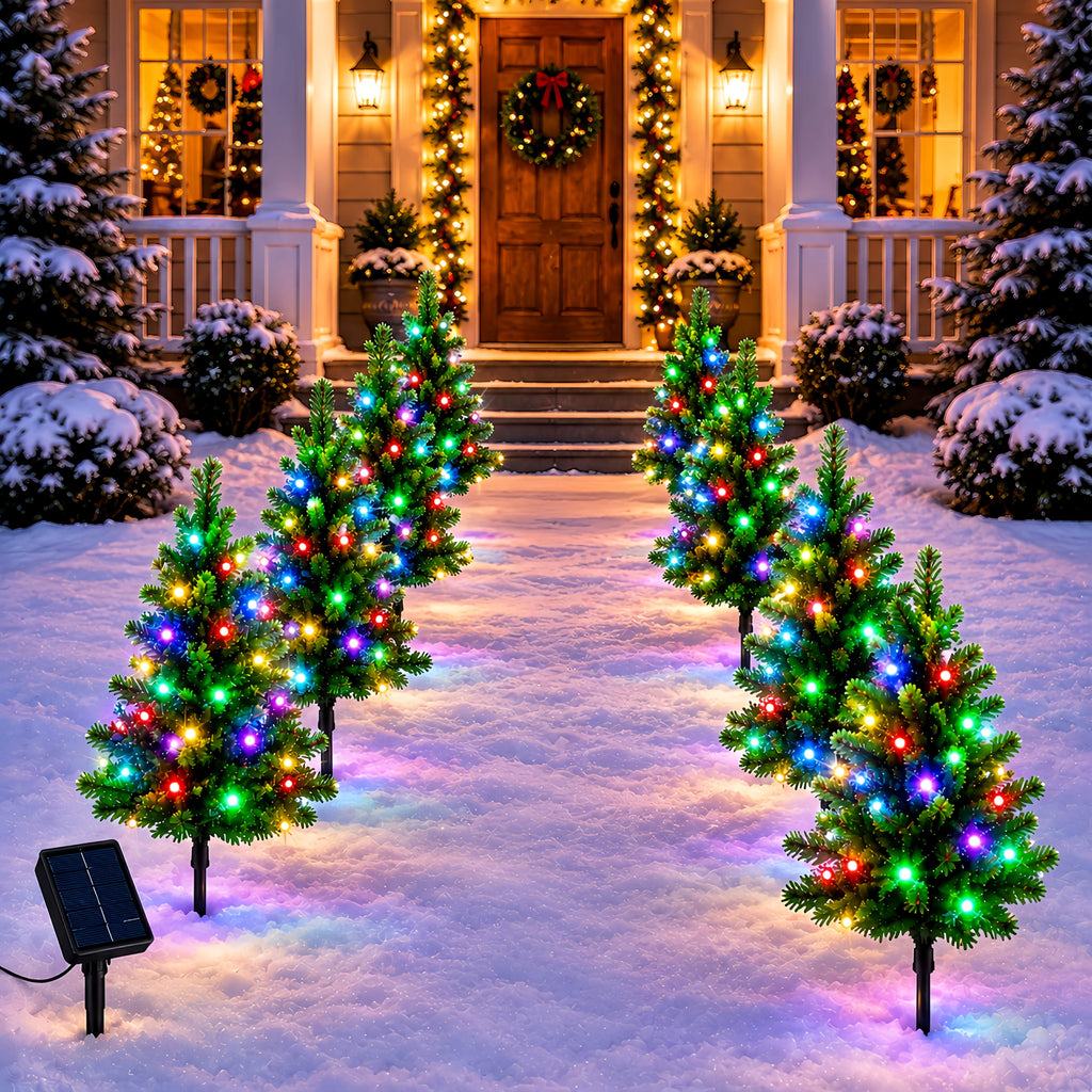 Solar Christmas Tree Stake Lights with DIY Branch Shaping and Separate Multicolor String, LDSDS-LD-5 or LDSDS-LD-10 Model Options for Garden Holiday Displays