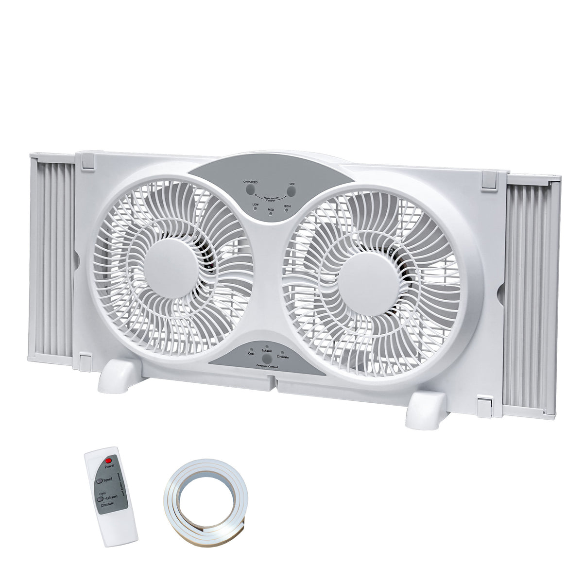 Twin Window Fan with 9-Inch Design, Reversible Airflow and Three Speeds, Listed 23.8-37 Inch Expandable Width with Remote or Timer Options for Home Bedrooms