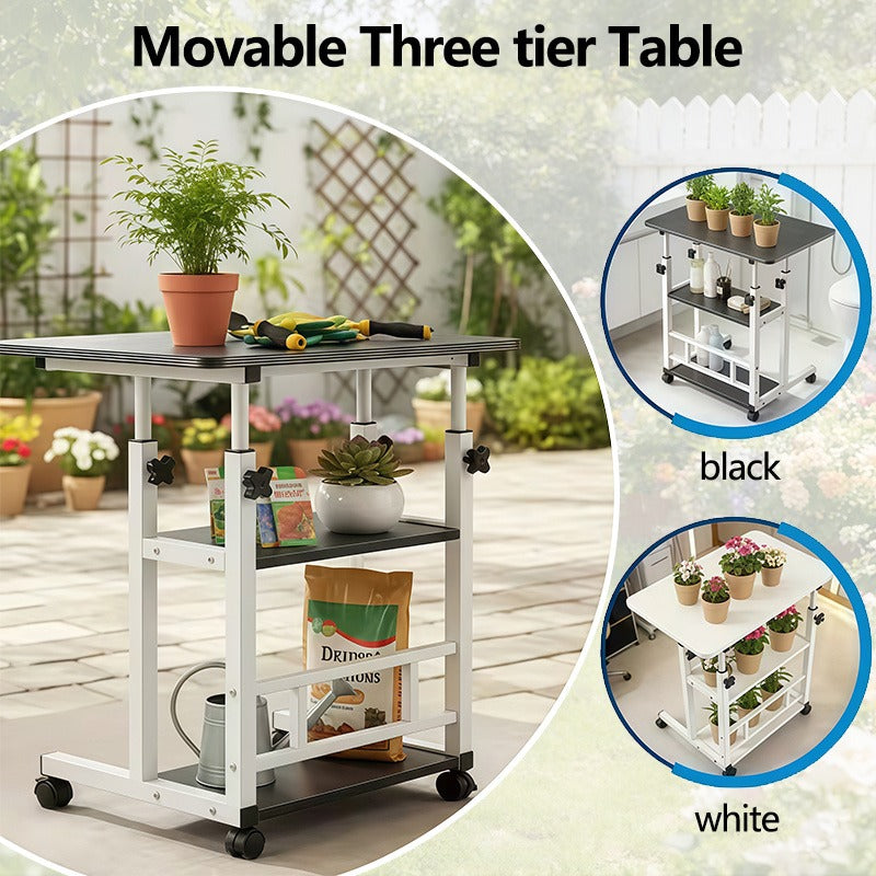 Adjustable Height Garden Workbench with Listed Metal Structure and Lockable Wheels, Plant Work Table in Wood Grain Black or Pearl White with Storage Options