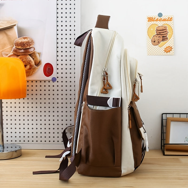 Student Backpack Set of 5 in Solid Colors with Listed Handbag, Coin Purse, Crossbody Bag and Pencil Case for Teen Back-to-School and Everyday Carry