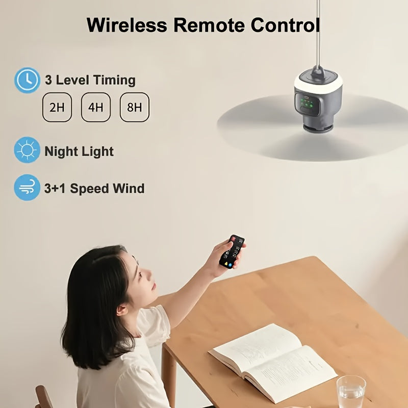 Large-Blade Rechargeable Camping Fan with Remote Control, Three Airflow Speeds and Listed 12000mAh Capacity for Home, Tent, Balcony, Office and Travel Use