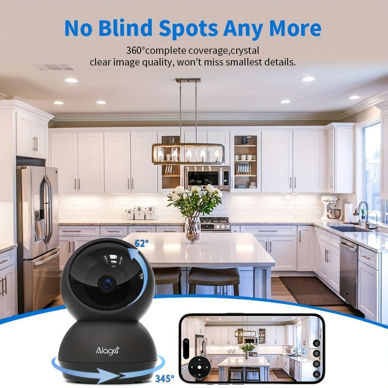 WiFi Home Monitoring Camera in Black One-Piece Option with Listed 2K QHD, Dual-Band Connection, PTZ Tracking, Two-Way Voice and Infrared Night Vision